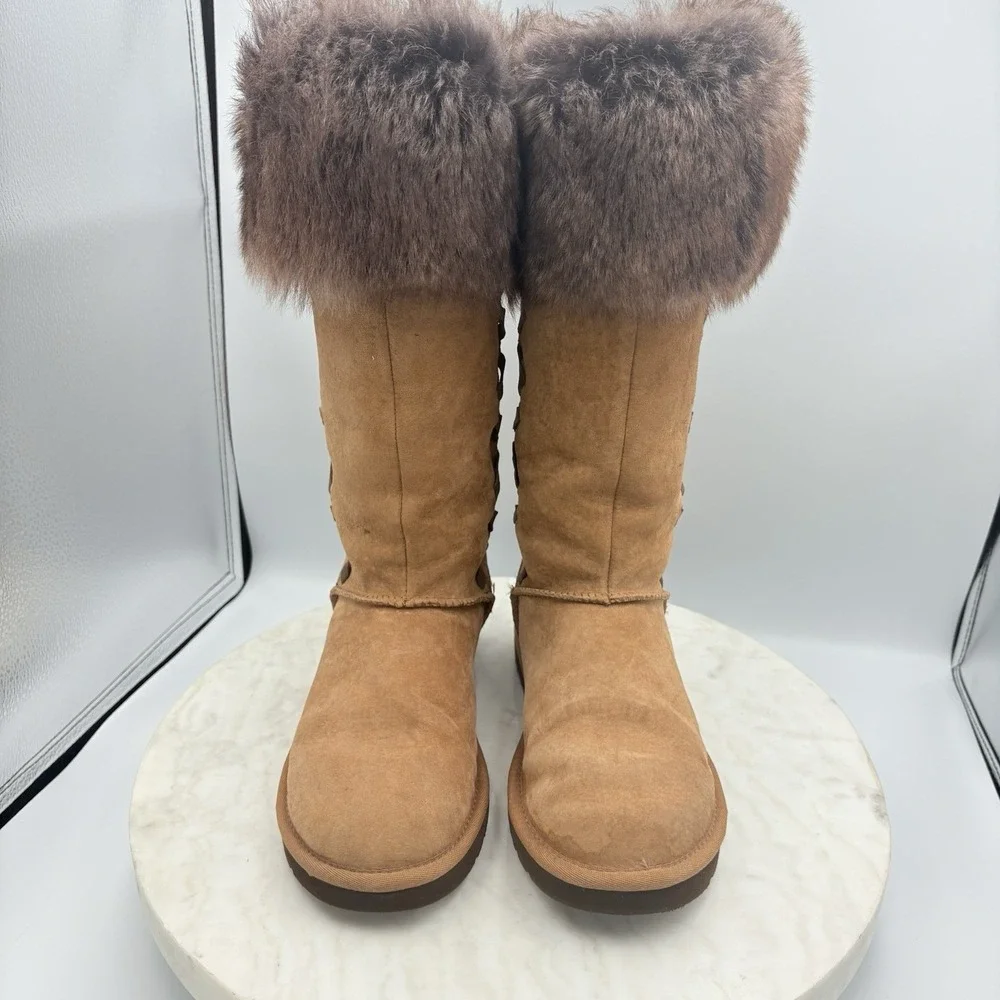 UGG ROSANA Brown Suede Winter Boots Tall 14